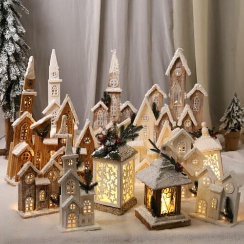Christmas decorations wooden luminous snow-covered wooden house decorations Christmas castle wooden lights window scene layout