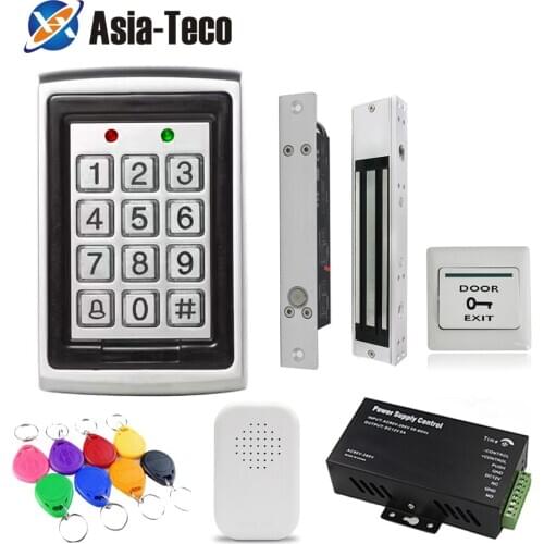 RFID Access Control System Kit Standalone Metal Keypad Electronic Lock Access Power DC12V Exit button with 125KHz ID Keyfobs
