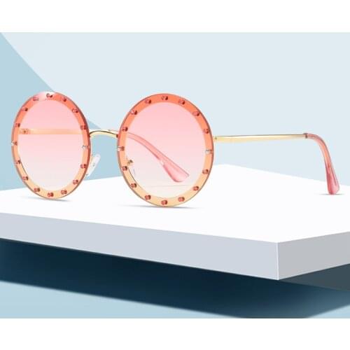 2021 New Fashion Circle Sunglasses Women Men Oval Diamond Decorate Gradients Lens Alloy Frame Brand Designer Luxury Trend UV400