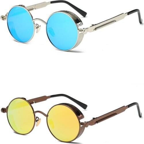 Classic Gothic Steampunk Night Vision Sunglasses Luxury High Quality Men and Women Colorful Round Metal Frame Sunglasses UV400