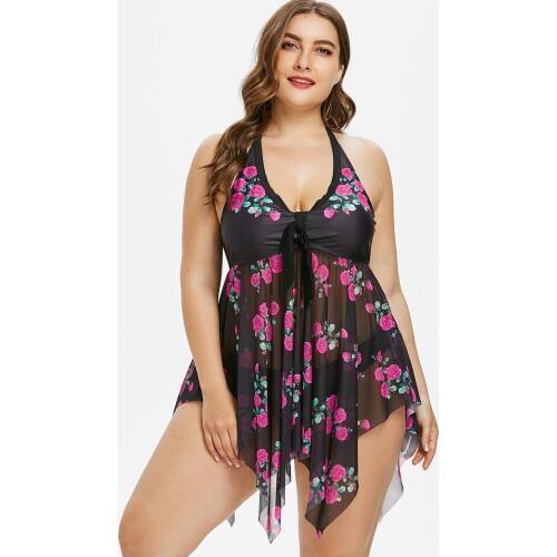 Tankini Floral Print Swimwear 2020 Brazilian Monokini Mesh Dress Swimsuit Women Bodysuit Plus Size Swimsuit Vintage Bathing Suit