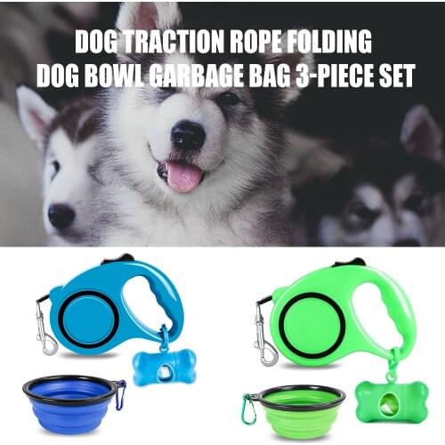 Retractable Dog Leash with Detachable Poop Bag Dispenser & Water Bowl for Pet One-Handed Brake Pause Lock Max 16.4ft. Hogard