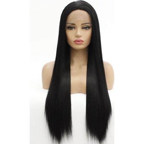 High Quanlity Long Silky Straight Black Synthetic Wigs Heat Resistant Lace Front Wig Glueless Heat Resistant Fiber for Black Wom