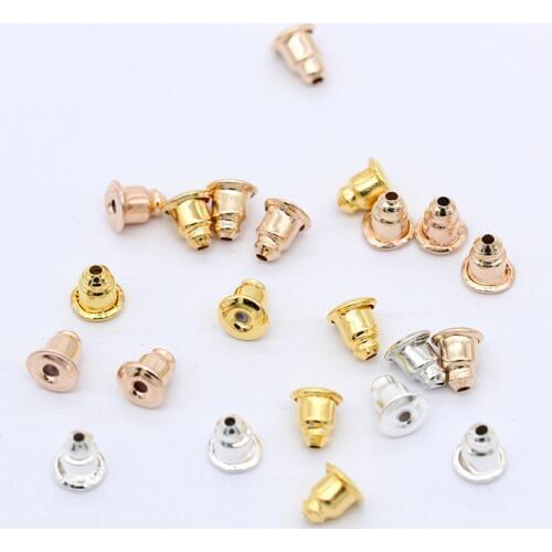 100p Cone Earring Back Holders stoppers Plug findings Ear Post stud Nut Bullet Earnuts Earring findings Silver gold plated Beads