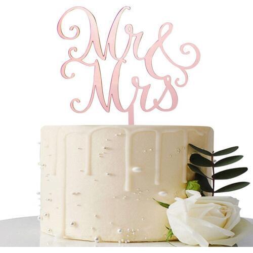 Mirror Rose Gold Mr & Mrs Cake Topper - for Bridal Shower/Wedding Shower/Engagement/Bachelorette Party Decorations