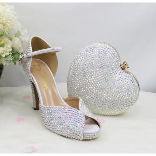 BaoYaFang Bling Crystal Summer Sandal Woman 2020 High heels Platform Shoes Ladies Big size Open Toe wedding shoes bag set Bride