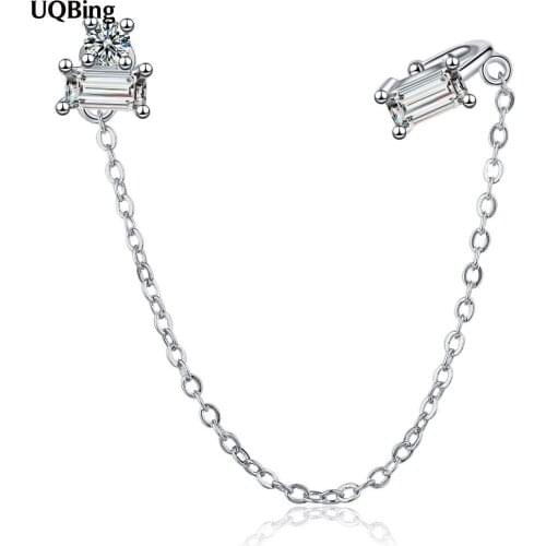 925 Sterling Silver Geometric CZ Zircon Long Clip Earrings For Women Ear Jewerly Birthday Gift