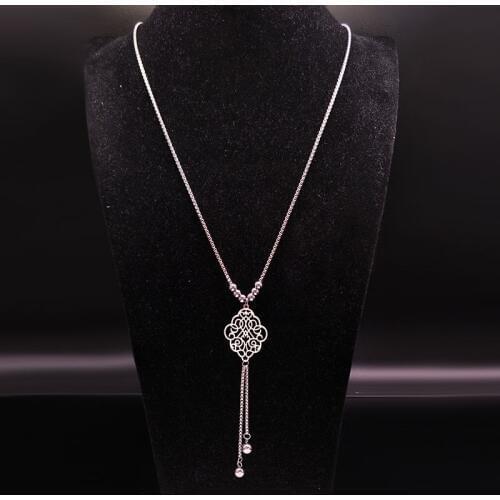 2021 New Flower Stainless Steel Statement Necklace Women Silver Color Long Necklaces Jewelry Gift collier sautoir long N17975