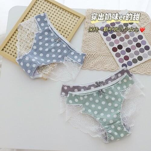 Womens Cotton Underwear Sexy Lace Panties Womens Dot Briefs Seamless Breathable Panties Female Bow Underpants Sexy Lingerie