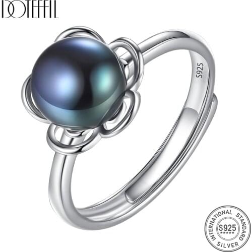 DOTEFFIL Gift Box Authentic 925 Silver Ring Pearl Ring Resizable Natural Freshwater Pearls Jewelry Women Valentines Day Gift