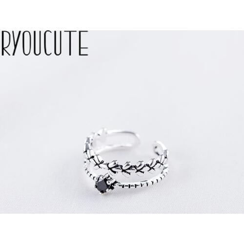 Bohemian Big Real Silver Color Black Zircon Ring for Women Jewelry Punk Vintage Antique Finger Engagement Ring Party Gift