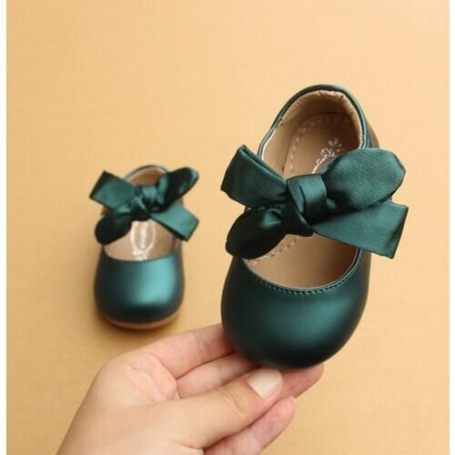 2020 Soft Soled Princess Toddler Baby Girls Casual Shoes Bow Frost Green PU Leather Baby Shoes Kids Shoes for Girl Birthday Gift