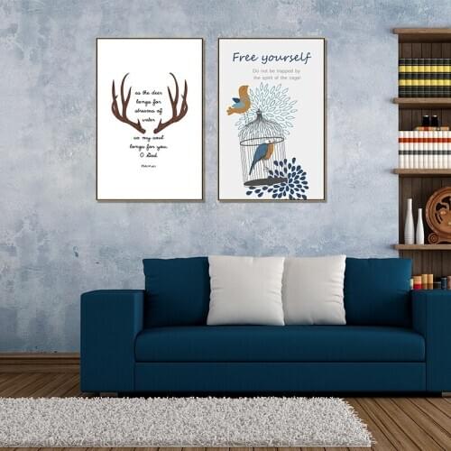 American Style Animals Bird Abstract Building Antlers Snowflakes Text Canvas Painting Wall Picture Poster Living Room Decoration