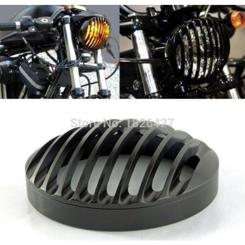 Black 5 3/4" Aluminum Headlight Grill Cover For 04-14 Harley Sportster 883 1200