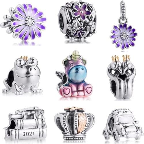 CKK Crown Graduation Frog Car Flower Charms 925 Original Fit Pandora Bracelets Sterling Silver Beads for Jewelry Making DIY