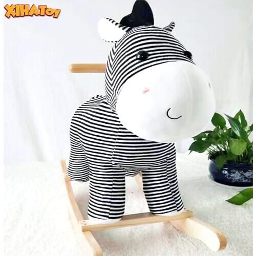 XIHATOY INS Zebra Wooden Horse Rocking Chair Seat Childrens Photography Props Plush Toys Exercise Kids Birthday Gift