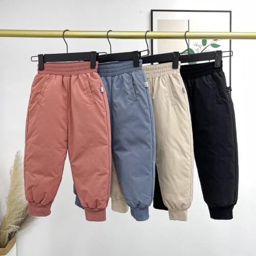 Winter Children Clothes Kids Boys& Girls Thicken Warm Elastic Band Pants Baby White Duck Down Infant Autumn Casual Soft Trousers