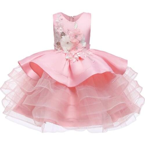 Kids dance dress 1-8 years baby girl embroidered princess dress beaded flower girl mesh fluffy wedding party childrens clothes