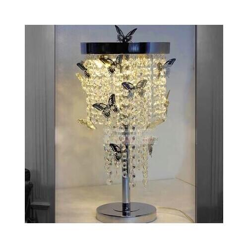 Crystal table lamp bedside lamp bedroom led butterfly lamp stainless steel crystal beautiful romantic lamp