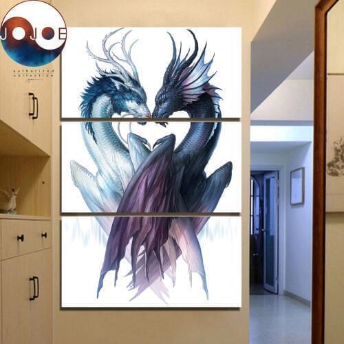 Yin and Yang Dragons by JoJoesArt HD print 3 piece canvas art Dragon Couple Canvas Pictures For Living Room Wall Art CU-3079C