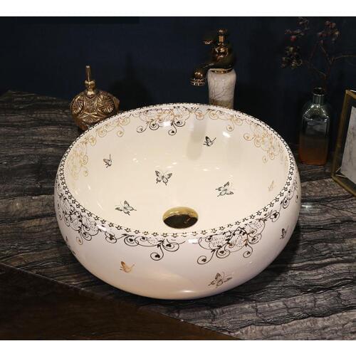 Chinese wash basin vessel sinks Jingdezhen Art Counter Top ceramic basin sink porcelain wash basin white