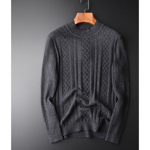 Classic Argyle Sweater Men Luxury Wool And Rabbit Hair Mink Cashmere Mens Sweaters Plus Size Half Turtleneck Sweater Man Winter