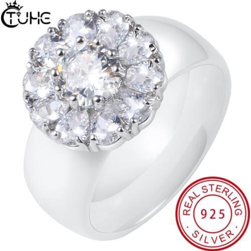 Princess Circle Rings Luxury Elegance Fashion Wedding Ring Aneis Rhinestone Jewelry Accessories Healthy Never Fade Ceramic Rings