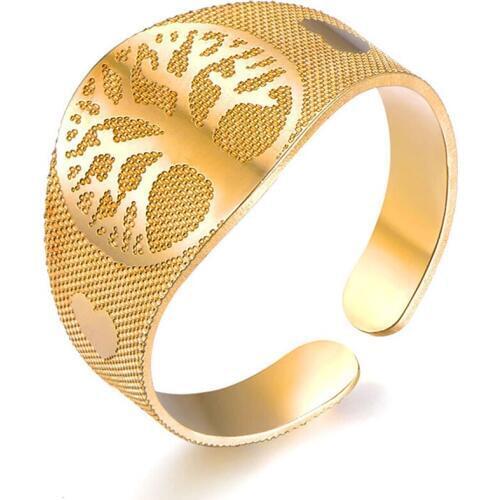 Gold Silver Color Stainless Steel Tree Of Life Rings For Women Mne Finger Rings Open Adjustable Luxury Wedding Gift Jewelry 2020