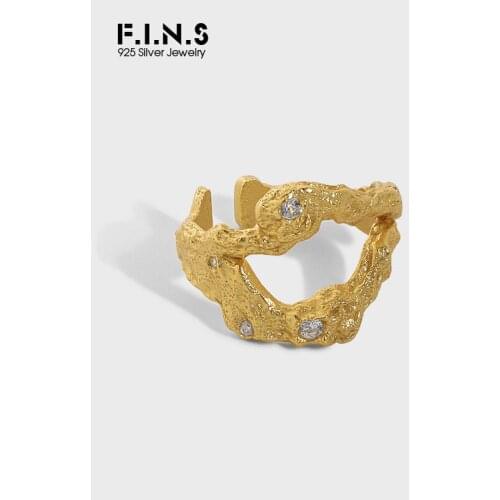 F.I.N.S Irregular Uneven Zircon 100% S925 Sterling Silver Open Ring Female Hollow Cubic Zirconia Finger Wedding Rings 925