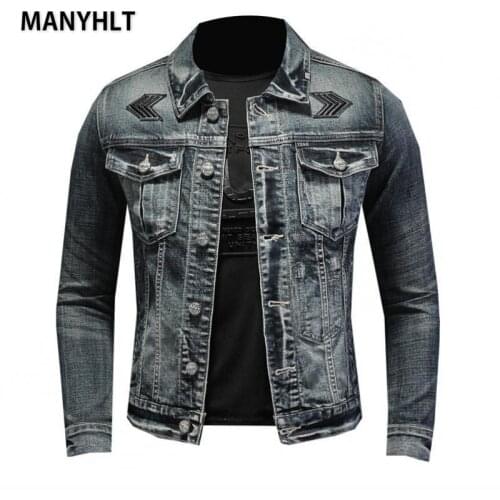 MANYHLT Men Denim Jacket Streetwear Hip Hop Denim Shirt Retro Casual Blue Bomber Mens Shirt Mens Long Sleeve Coa Denim Jacket