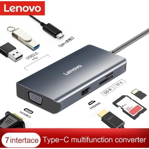 Lenovo USB C HUB For Laptop PC HDMI VGA Micro SD Card Reader PD Dual OTG Multi USB3.0 Type C Adapter For Notebook Splitter Port