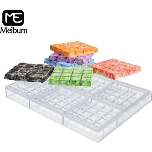 Meibum Polycarbonate Chocolate Mold 6 Cavity 100g Candy Decorating PC Mould Geometric lines Confectionery Plastic Baking Tool