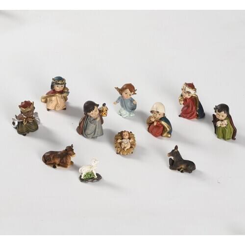 Resin Statue Nativity Set Xmas Crib Statue Baby Hand Painted Manger Miniatures Ornaments Gift Festival