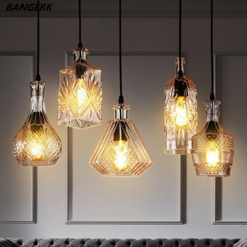 Nordic Design Loft LED Pendant Lamp Retro Glass Bottle Hanging Light Pendant Lighting For Dining Room Lights Fixture Home Deco