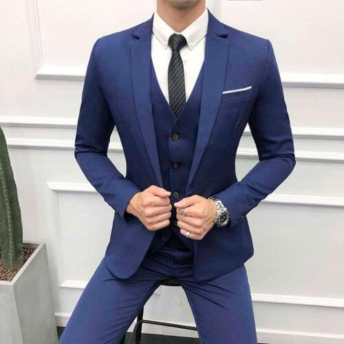 2021 New Blue suit mens suit custom Korean slim mens jacket mens three-piece dress suit (Jacket+Pants+Vest) blazers for man