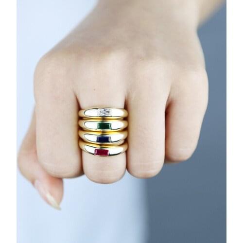 2021 Newest Style Fashion Gold Color Ring For Women Pave Colorful Baguette Cz Adjustable Opening Ring Jewelry femelle bijoux