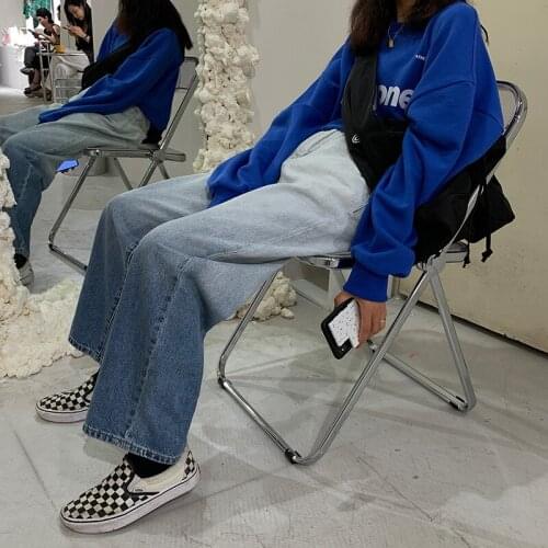 New Korean fashion gradient color jeans women loose straight wide-leg pants casual high-waisted thin mopping trousers women