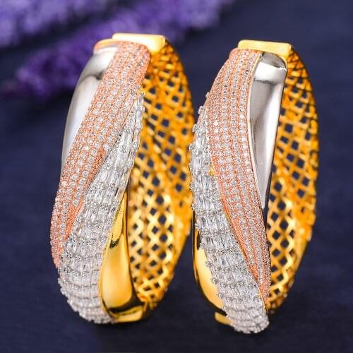 New Trendy Big Luxuey Hoop Earrings Trendy Cubic Zirconia Statement Women Earrings Charms Engagement Wedding Jewelry Accessories