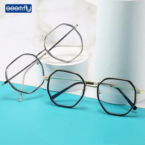 Seemfly Polygon Metal Frame Myopia Glasses Retro Fashion Eyewear Ultralight Nearsighted Spectacles Unisex With Degree -0.5to-4.0