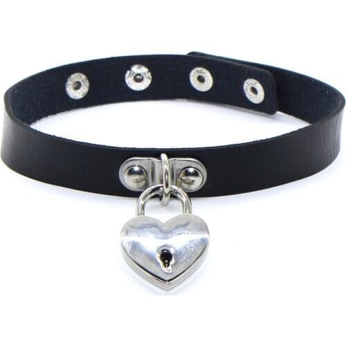 New Fashion Heart Lock Key Choker Necklaces Collar Women Leather Gothic Padlock necklace on neck Lock goth jewelry Collier femme