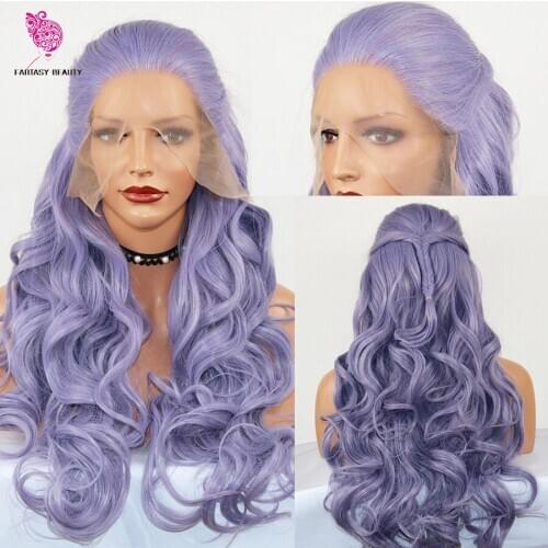 Fashion Purple Blonde Long Wave Synthetic Front Lace Wig for Woman 26in Free Part Natural Hairline Wigs for Cos Party Daily Wear