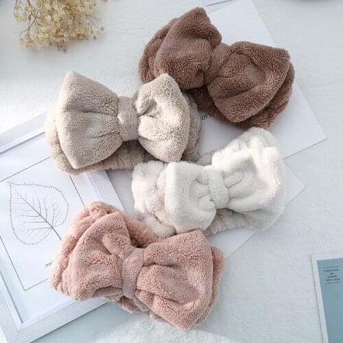 Winter Wash Face Bow Hairbands Warm Coral Fleece Headband Hair Holder for Women Girls Plush Hairbands Turban Hair Accessories