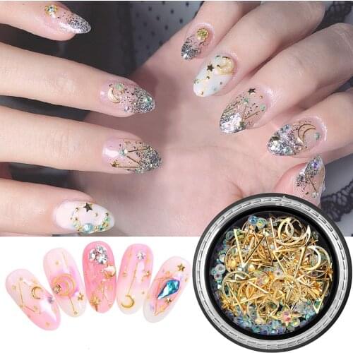 Mix Gold Nail Rivet Star Moon Pearl Rhinestones Design Punk Nail Jewlery Silver 3D Nail Art Decoration for Manicure