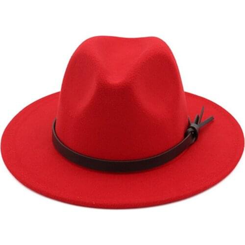 Unisex Men Women Wool Wide Brim Felt Fedora Classic Jazz Hat Leather Band Decoration Panama Fedoras Cap Trilby Formal Hat