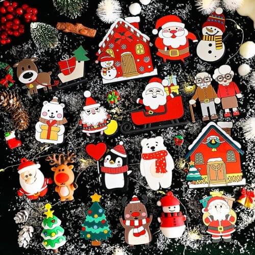 Merry Christmas Cake Topper Lovely Multi Color Collection Plug-in penguin Xmas Santa Figures Cupcake Baking Decoration Supplies