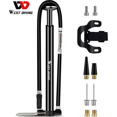 West Biking 160psi Bicycle Pump With Gauge 63cm Long Hose Bicycle Air Pump Cycling Air Inflator Schrader Presta Bike Tire Pump