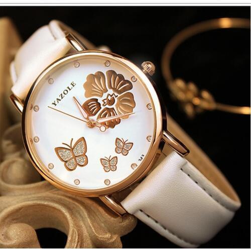 Top Brand YAZOLE Fashion Butterfly Rose Gold Watch Women Watches Luxury Rhinestone Quartz Watch Hour montre femme reloj mujer