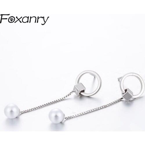 FOXANRY Prevent Allergy 925 Sterling Silver Drop Earrings for Women Trendy Elegant Pearl Tassel Bride Jewelry Party Accessories