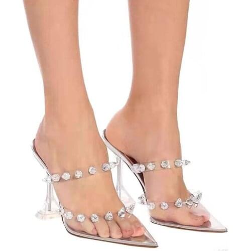 Women Pumps 2021 High Heels Transparent PVC Pointed Toe Women Shoes Crystal Clear Slingback Pumps Women Sandalias de las mujeres