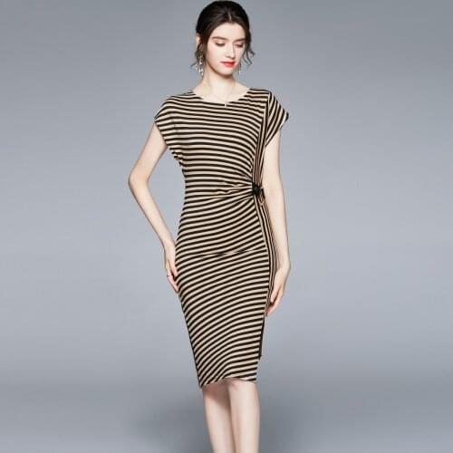 High Empire Dress Femme Stripped Short Sleeve vestido de mujer Waist Slimming dresses for women Summer sacos de mujer de vestir